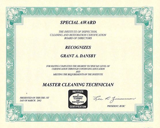 Master Cleaning Certificate Master Cleaning Certificate